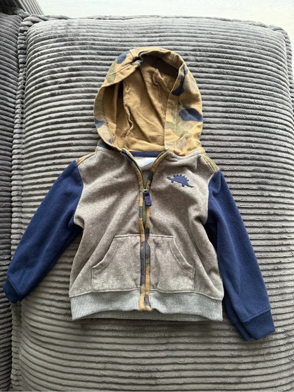 Carter's Beige & Blue Dinosaur Zip Hoodie with Camo Hood